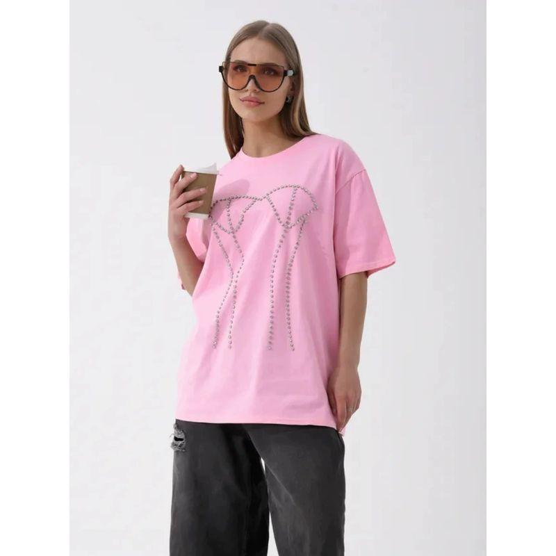 Loose Printed T-shirt Top Western Style New Fashion Loose Casual Hot Drilling Cotton T-shirt Top