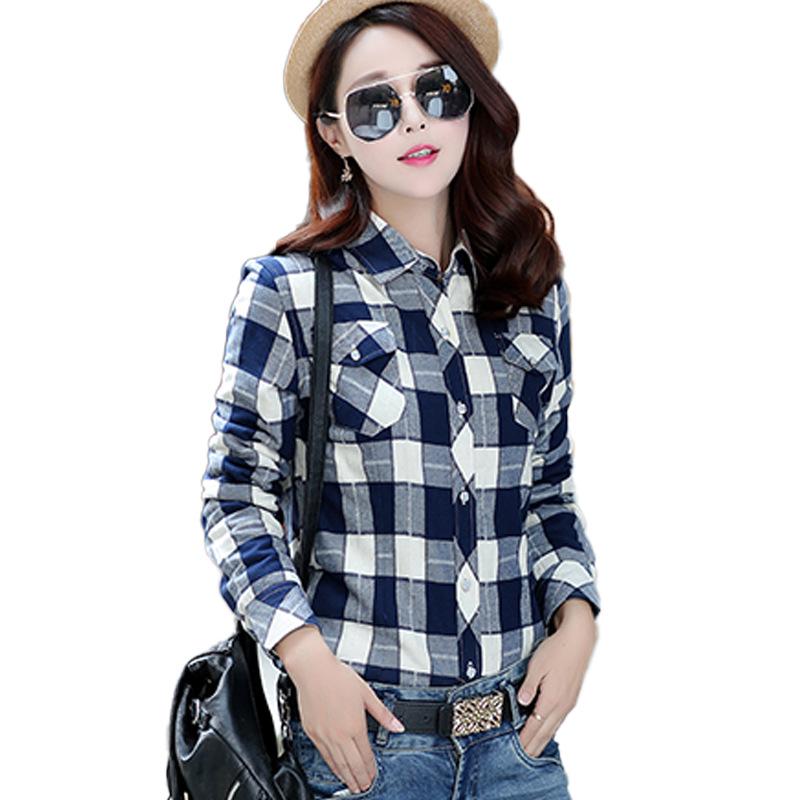 Women's 2025 Autumn/Winter Fleece-Lined Plaid Shirt: Thick, Slimming, Long-Sleeve Cotton Shirt