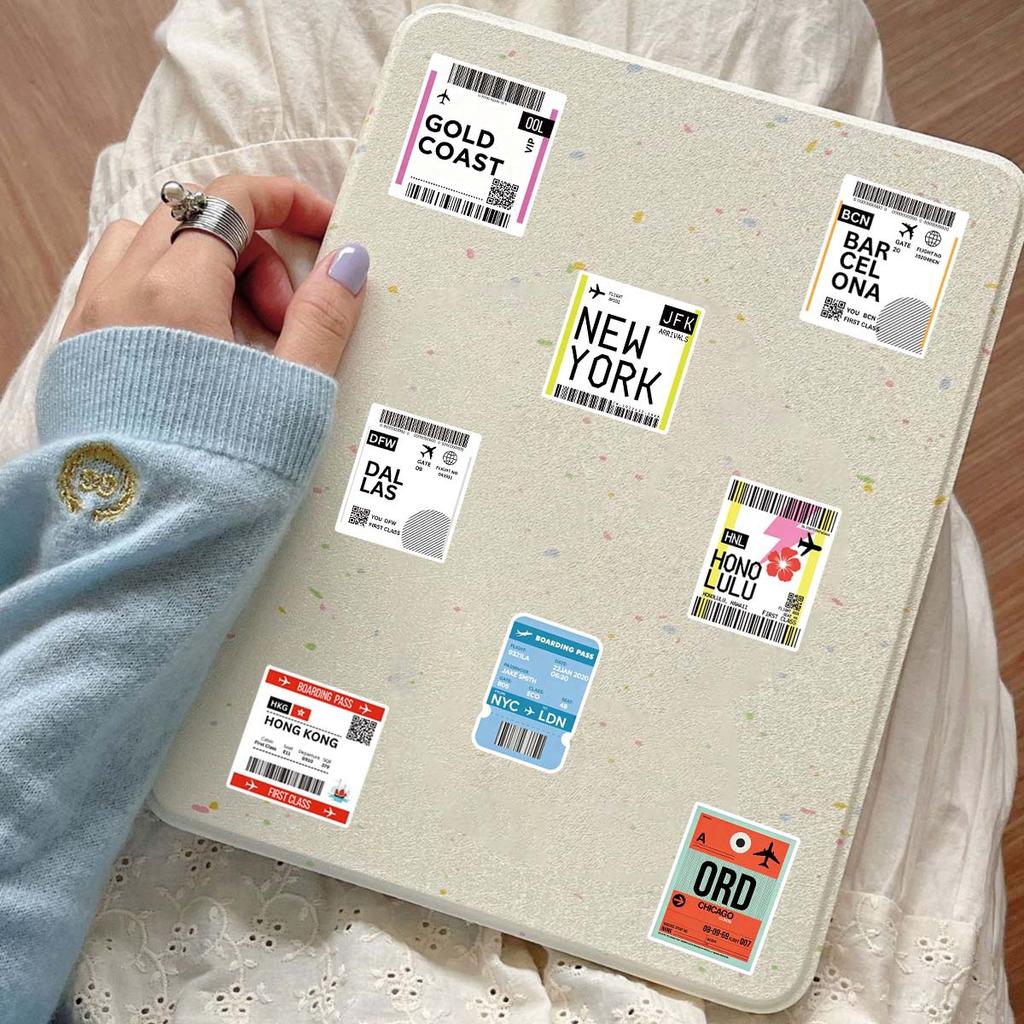 10/50Pcs Boarding Pass Airplane Ticket Stickers Decals For Laptop Scrapbook Luggage Guitar Helmet DIY Graffiti Aesthetic Stickers