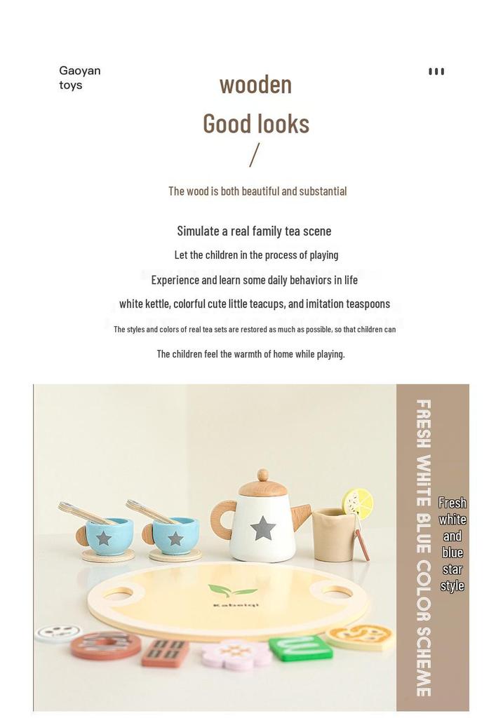 Wooden Tea Set Playhouse: Afternoon Tea Kitchen Toys for Kids Birthday Gift