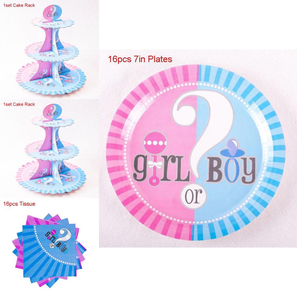 Vibrant Baby Gender Reveal Party Decoration Boy Or Girl Disposable Tableware Collection