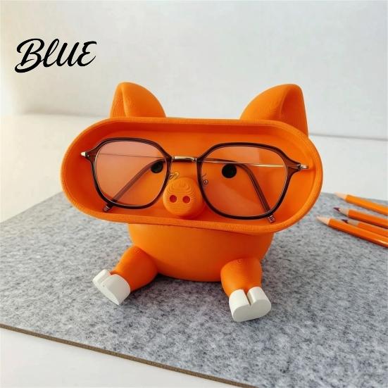 PLA Plastic Organizer Cartoon Pig Glasses Holder 3D Printed Phone Stand Desktop Organizer Stable Decorative Ornament for Office Desk And Bedside