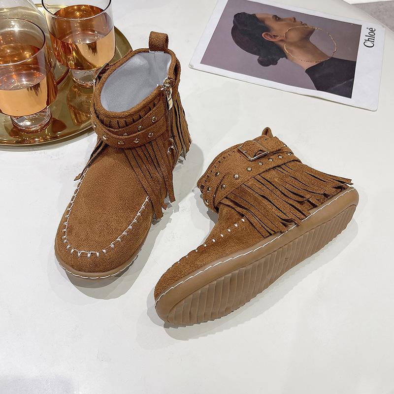 Retro Fringed Flat Boots