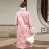 Womens Winter Warm Fleece-Lined Stand Collar Long Cheongsam Coat Set Vintage Chinese Style Outerwear