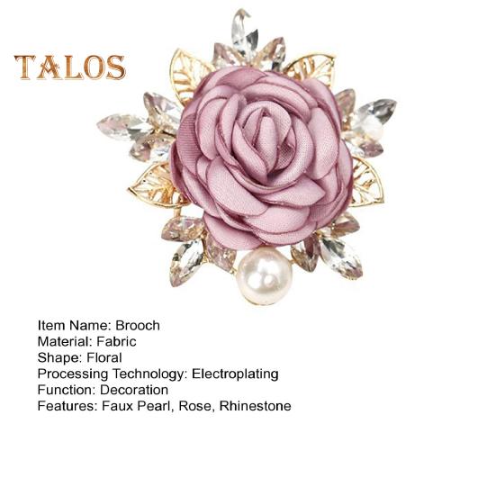 Women Brooch 3D Rose Leaf Faux Pearl Rhinestone Lapel Collar Pin Bag Scarf Hat Decoration Brooch Prom Party Jewelry