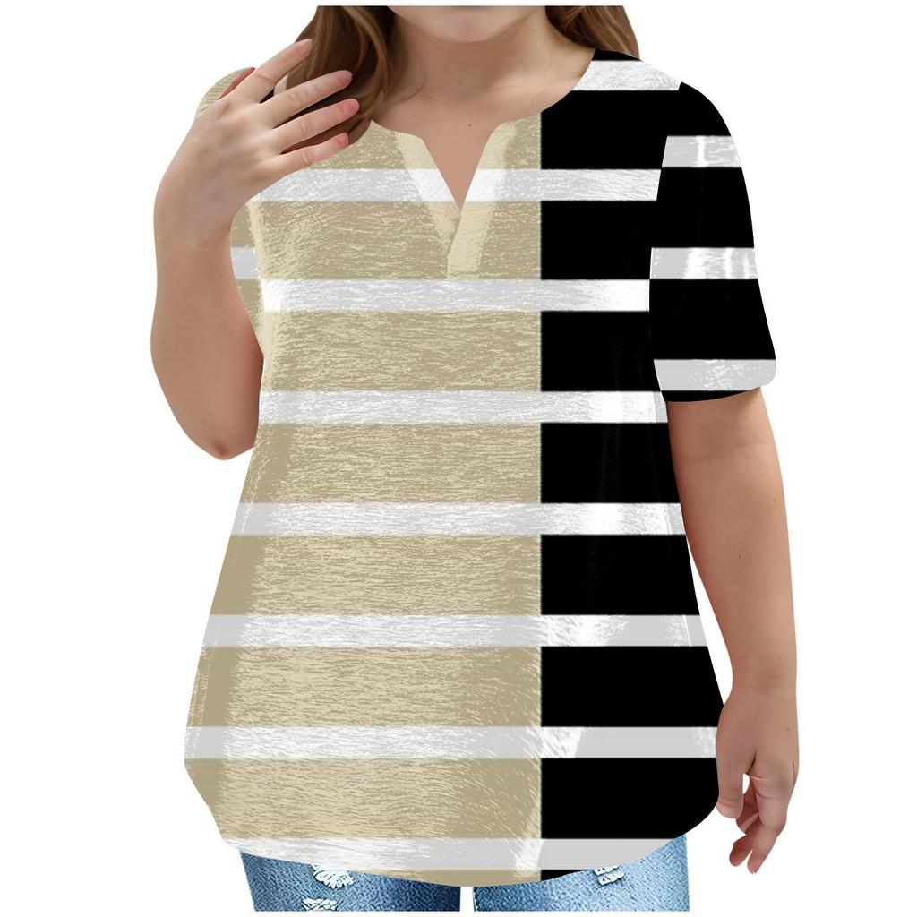 Children's Plus-size T-shirt Casual Fashion V-neck Short-sleeved Pocket Top