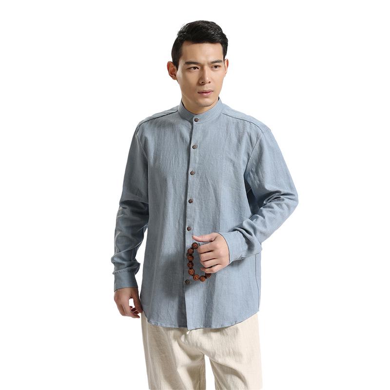 Ma Fan Buyi 2025 Chinese Style Men's Linen Shirt with Coconut Button and Stand Collar