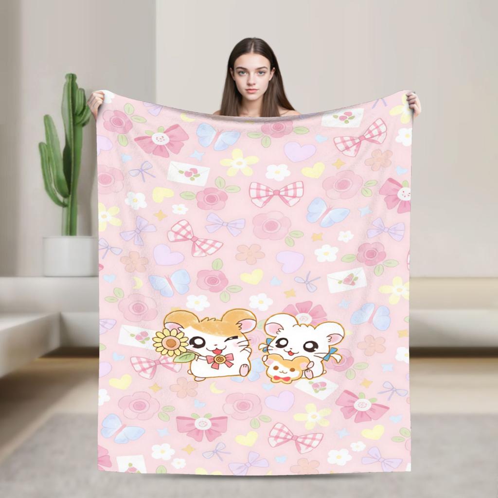 Hamutaro Flannel Blankets Winter Soft Durable Throw Blanket for Boy Girl Outdoor Novelty Bedspread Sofa Bed Cover