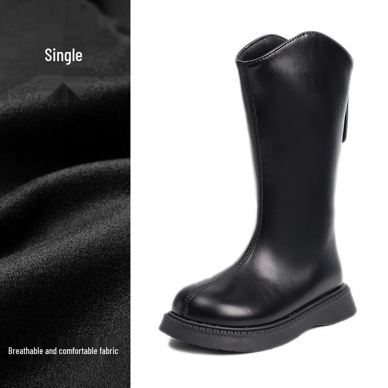 

Девичьи кожаные сапоги до колена 2025 - утепленные флисом осенне-зимние ботинки Мартин 36