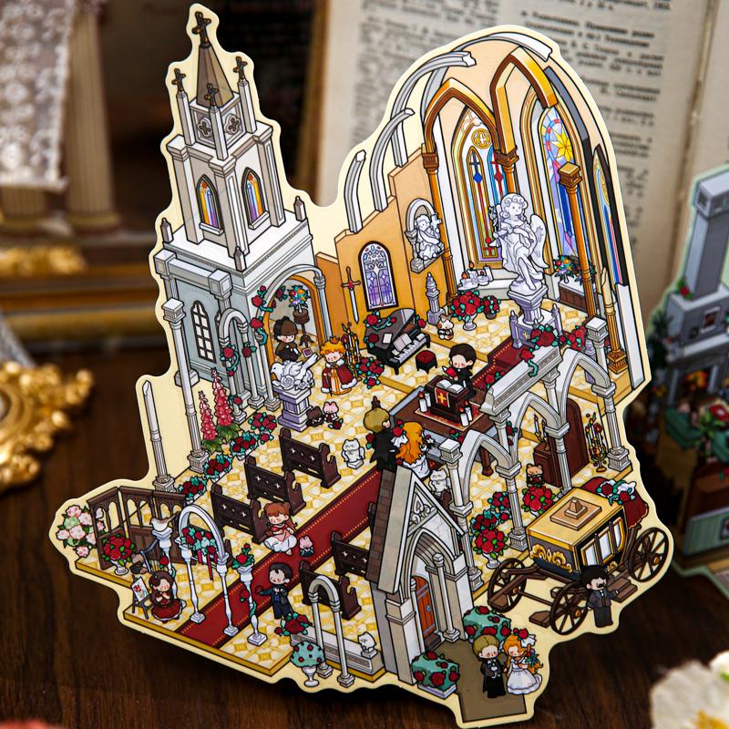 Detective Series Landscape Flat Stickers European Style Miniature Scene DIY Decompression Sticker