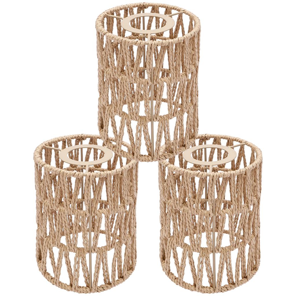3Pcs Simulated Rattan Light Shade Fixture Vintage Hanging Lampshade Handmade Woven Lamp Shade for Living Room Hotel Restaurant