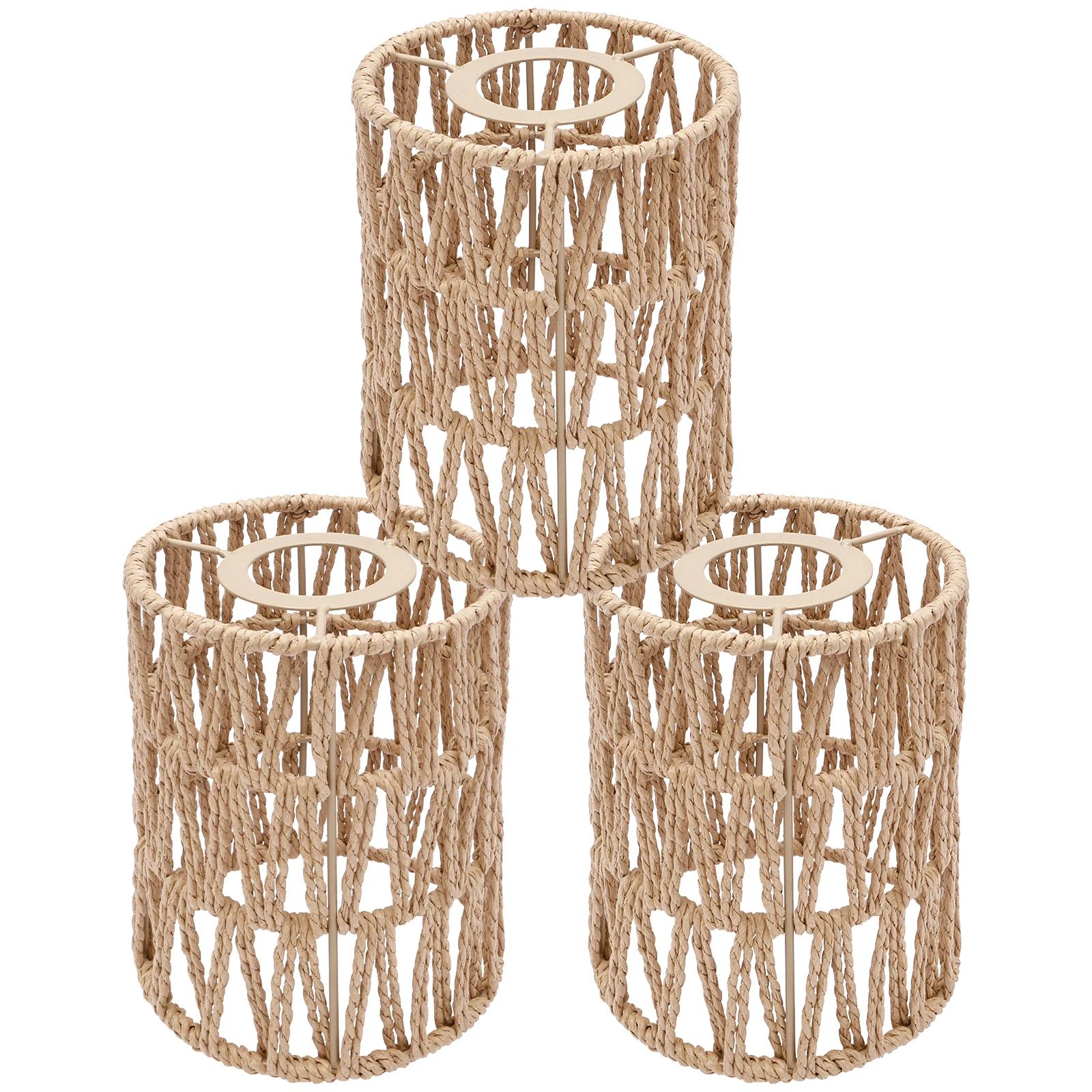 

3Pcs Simulated Rattan Light Shade Fixture Vintage Hanging Lampshade Handmade Woven Lamp Shade for Living Room Hotel Restaurant