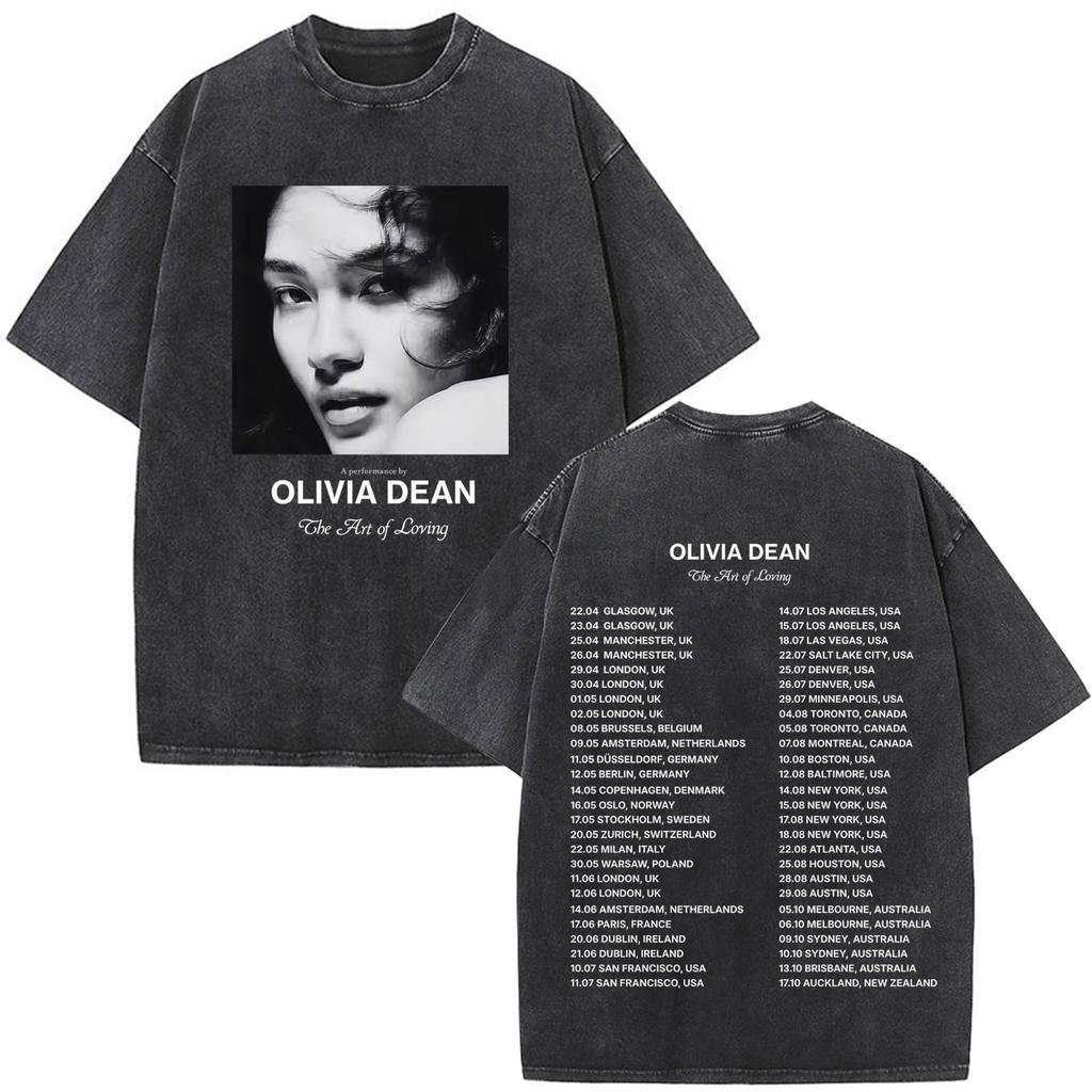 Olivia Dean Art Of Loving Tour 2026 Graphic Vintage Washed Tshirt Unisex Unisex Summer Loose Casual Cotton Oversized Tshirts Tops