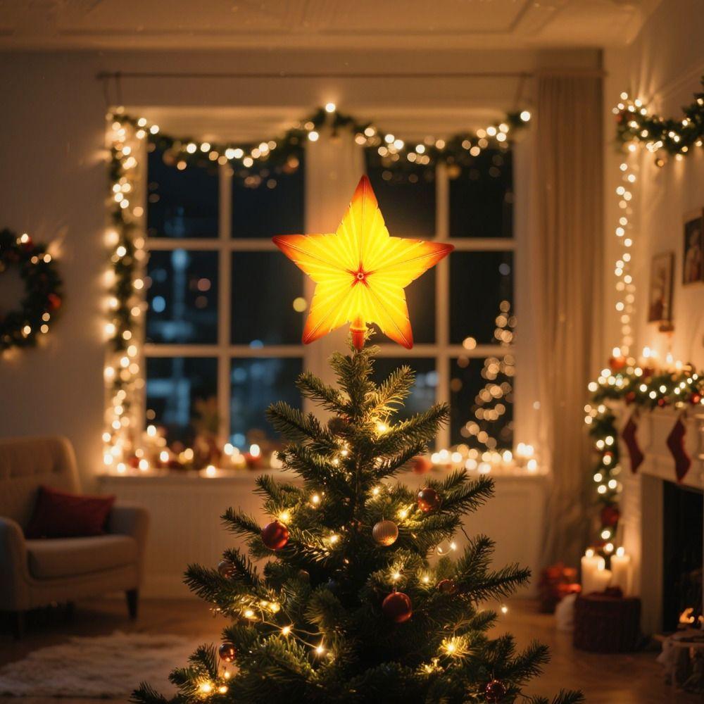 Glitzernder leuchtender Weihnachtsbaumspitze Stern Exquisit 32cm Höhe Weihnachtsleuchtbaumspitze Neujahrs Sternennacht Baumspitze