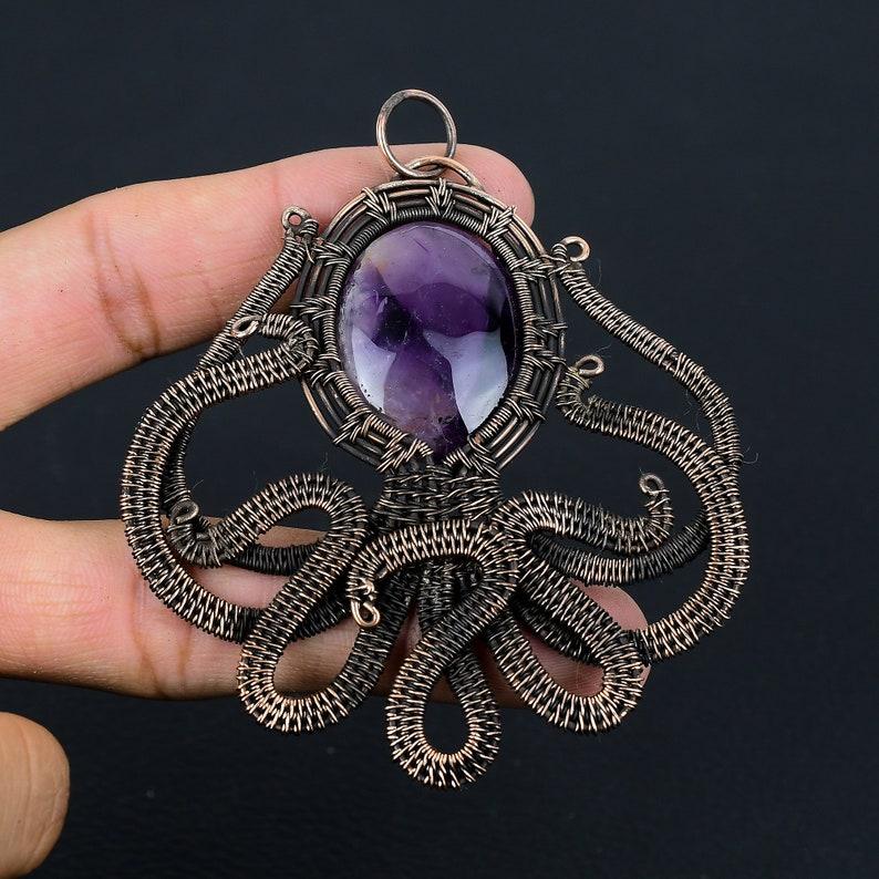 Octopus Amethyst Pendant Amethyst Gemstone Pendant Copper Wire Wrapped Pendant Jewelry Amethyst Jewelry Gift For Her Mother Animal Jewelry