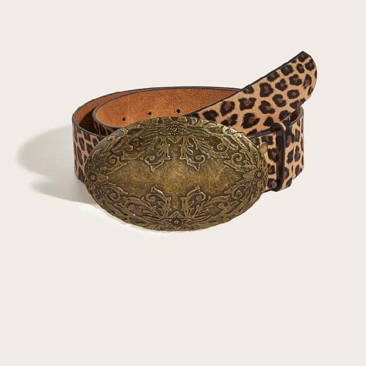 Retro Leopard Print Waist Belt for Lady Girls Fashion PU Leather Waist Band Vintage Waist Ornament Decorative Girdle