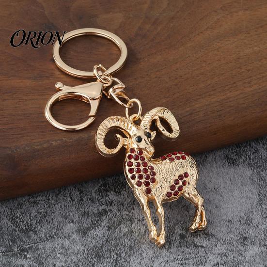 Bag Decor Accessory Sparkling Rhinestone Goat Keychain, Golden Plated Key Ring for Men Animal Chain Women, Decorative Keychain Car Keys Handbags