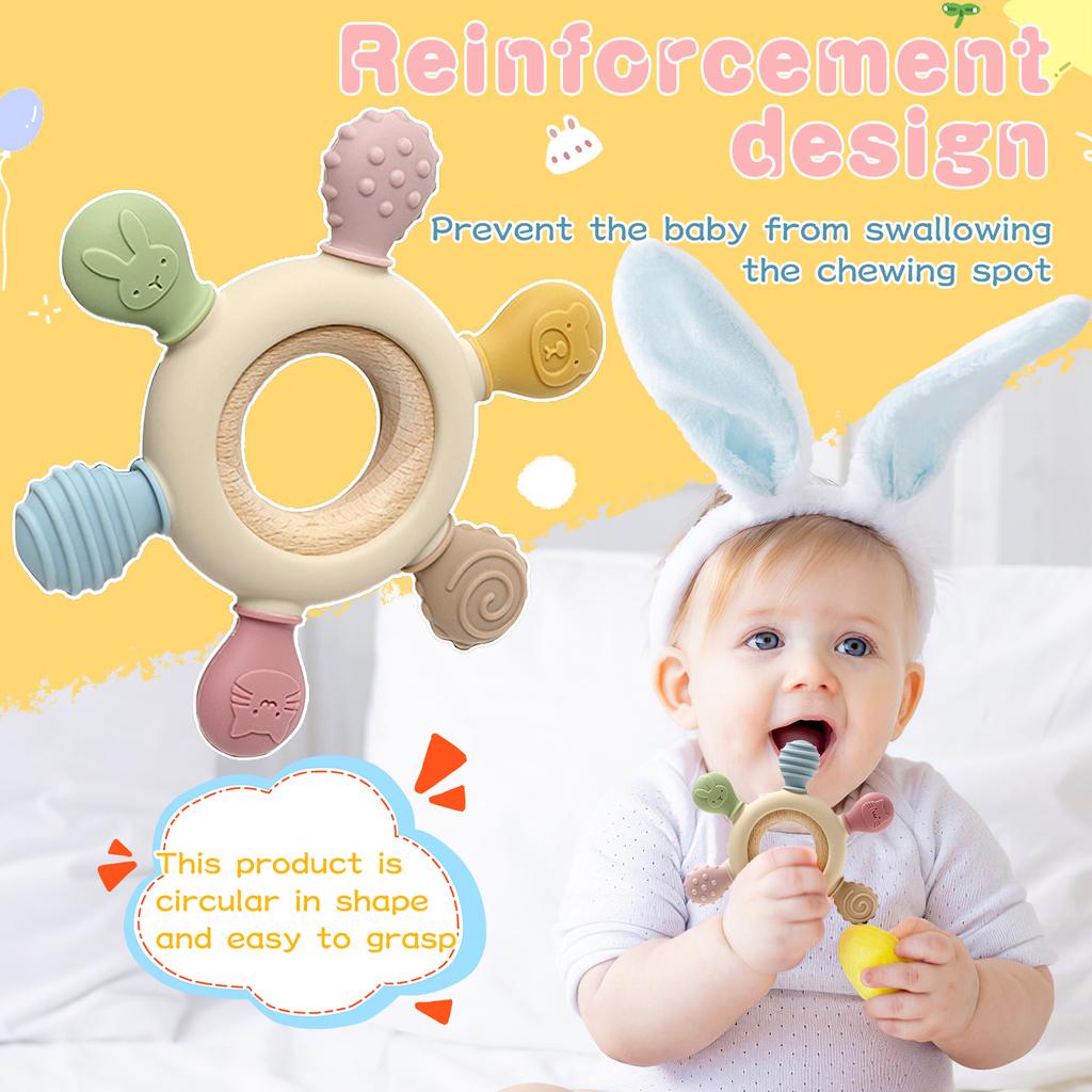 1pc Baby Silicone Teether Toy Rudder Shape Wooden Ring Teething Toys Infant Chewing Nursing Toy Newborn