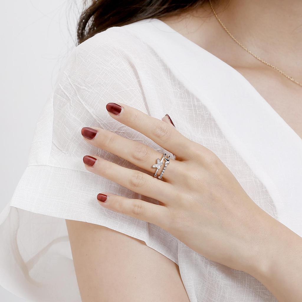 Sterling Silver Butterfly Open Ring - Korean Style Elegant Design for Women