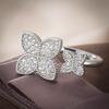 New Gold Copper Color Adjustable Flower Rings for Women Sparkling Wedding Engagement Designer Ring Fashion Jewelry Gifts