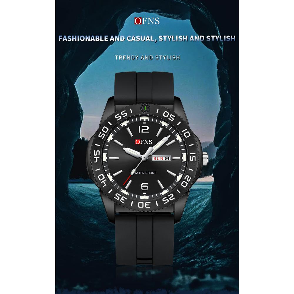 OFNS New Fashion Color Dial Men's Quartz Watch Outdoors Casual Waterproof Clock Silicone Sports Business Dress Men Watch