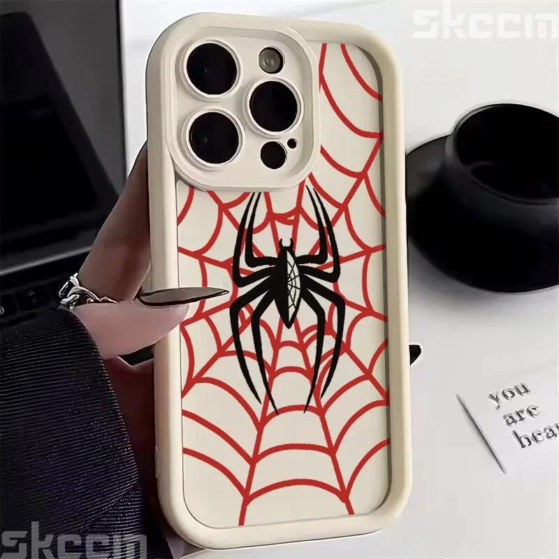 Black Spider Web Soft TPU Phone Case For iPhone 16 15 14 Pro Max 13 12 11 XR X XS 7 8 16 Plus Matte Shockproof Cover