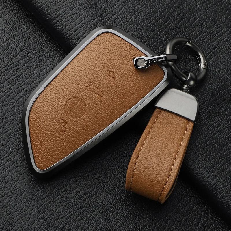 Aluminium Alloy Goatskin Car Key Case Cover For Bmw 1 3 5 7 Series X1 X3 X5 X7 F20 F48 F15 F16 G20 G28 G22 G23 G30 G12 Keychain