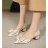 Baotou Sandals Middle Heel Pointed Head Summer Bow High Heels Thick Heel Fairy Style Hollow Single Shoes