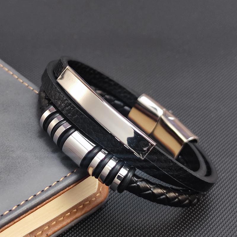 2026New MingAo Stainless Steel Beads Bracelet Fashion Men's Jewelry Classic Multilayer Leather Bracelet Homme Men Boyfriend Gift