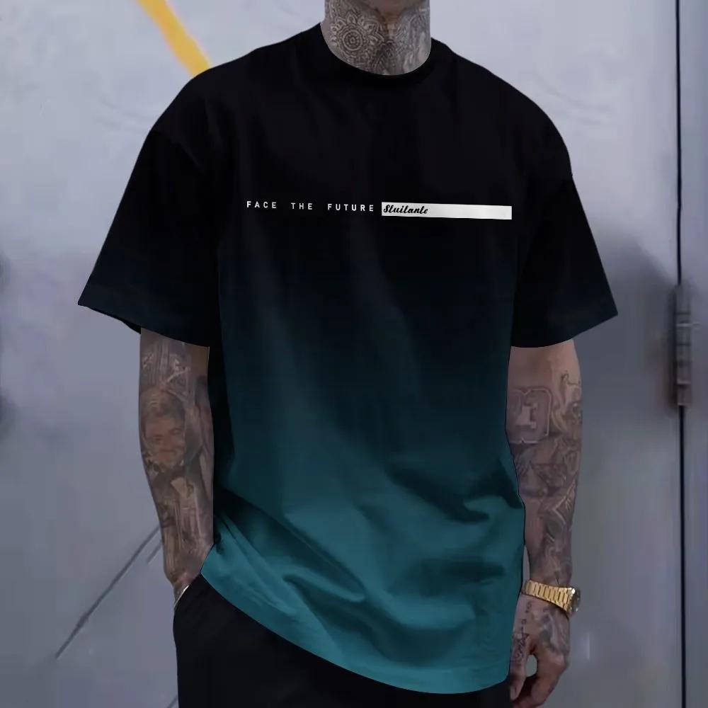 Short Sleeve Letters Stripe Print T-Shirt Casual Weekend Wear Crew Neck Men and Teens Vacation Resorts Spring/Summer/Fall
