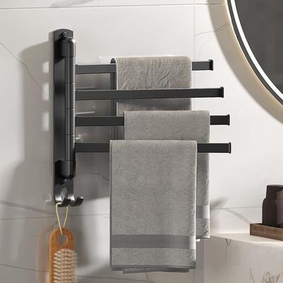 No Punching Stainless Steel Movable Rotating Towel Bar Hanging Towel Rack Bathroom Rack Toilet Balcony Drying Rack