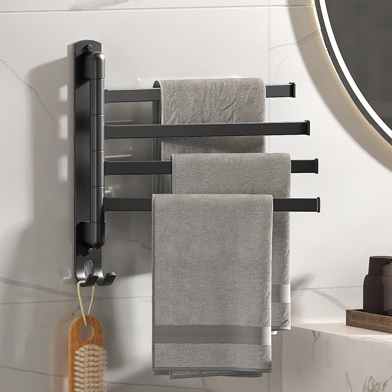 No Punching Stainless Steel Movable Rotating Towel Bar Hanging Towel Rack Bathroom Rack Toilet Balcony Drying Rack