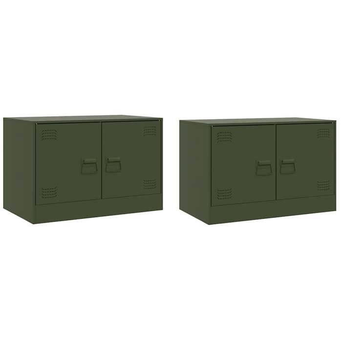 VidaXL Meubles TV 2 pcs vert olive 67x39x44 cm acier, banc TV, meuble télé, meuble multimédia, buffet TV, meuble hifi, 841640