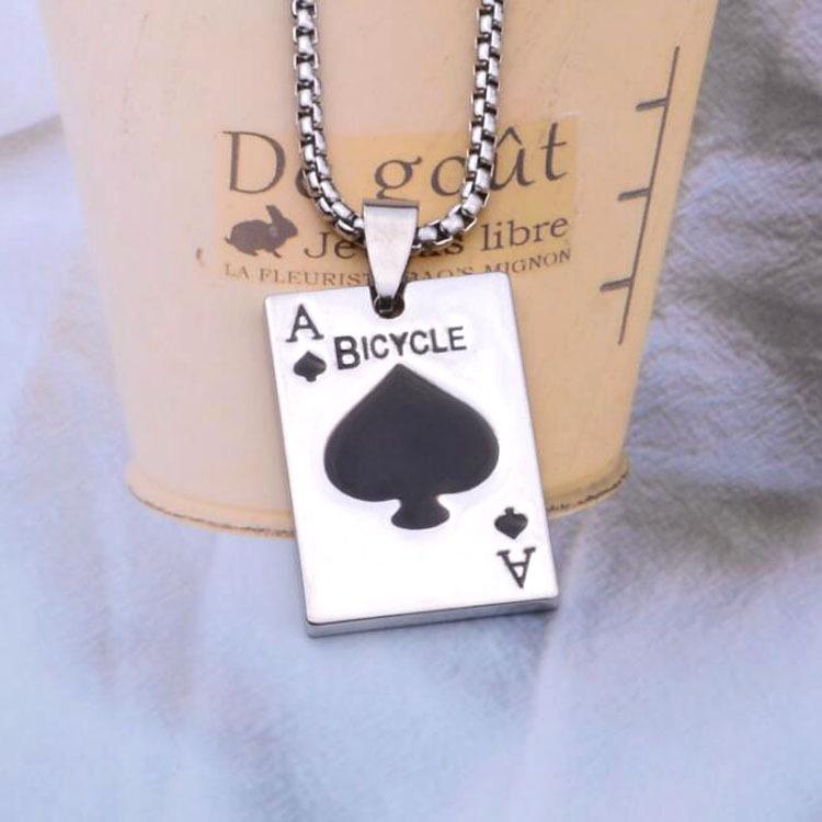 Titanium Steel Cross-Border Full Diamond Playing Card Pendant Necklace - Hip Hop Unisex Jewelry