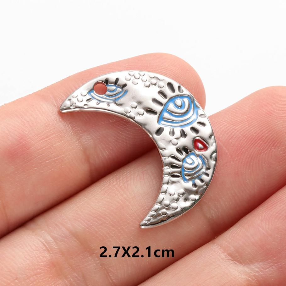 6pcs Evil Blue Eye Charm Dark Blue Heart Moon Eyes Pendant Rhinestone Stainless Steel Charm For Jewelry Making Necklace Keychain