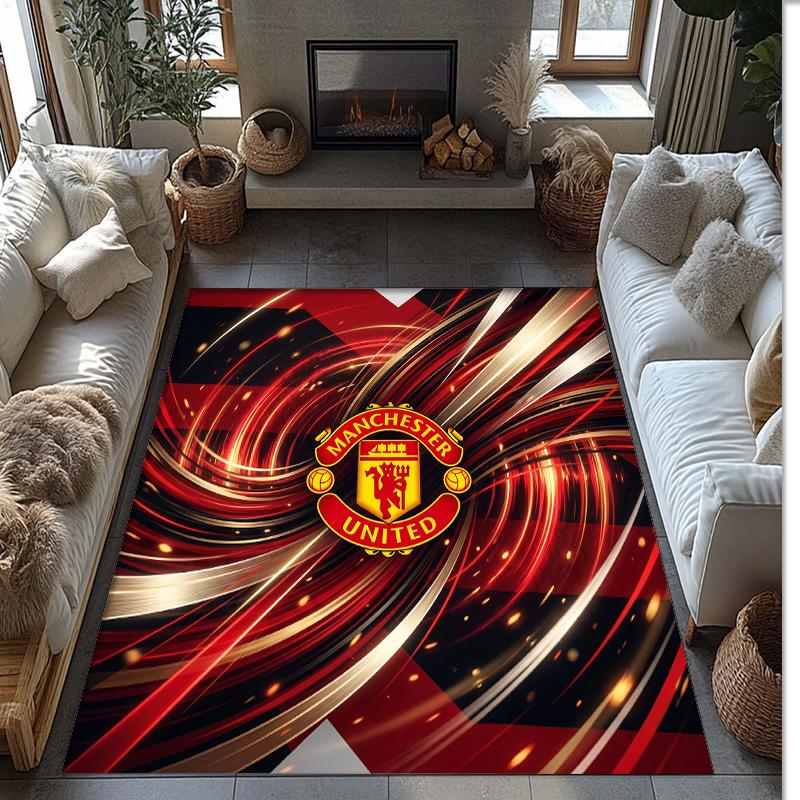 Tappeto in Flanella Stampato Manchester United Antiscivolo Morbido Poliestere Tappeto per Pavimento Tappetino Decorativo per Interni per Camera da Letto Soggiorno Divano