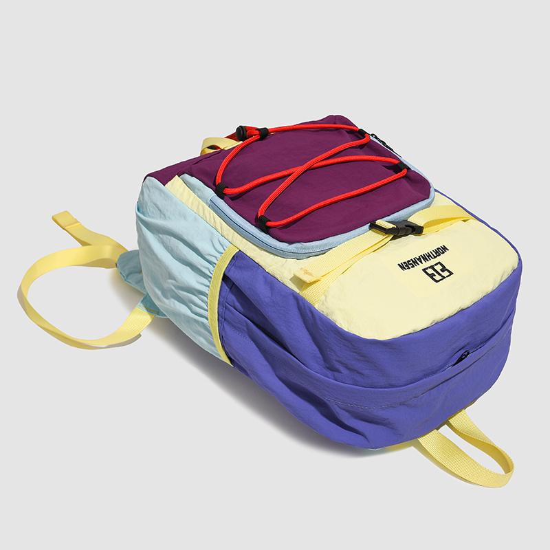 Colorblock Sport Backpack with Front Bungee Cord Buckle Strap Casual Lightweight Daypack for Outdoor Travel