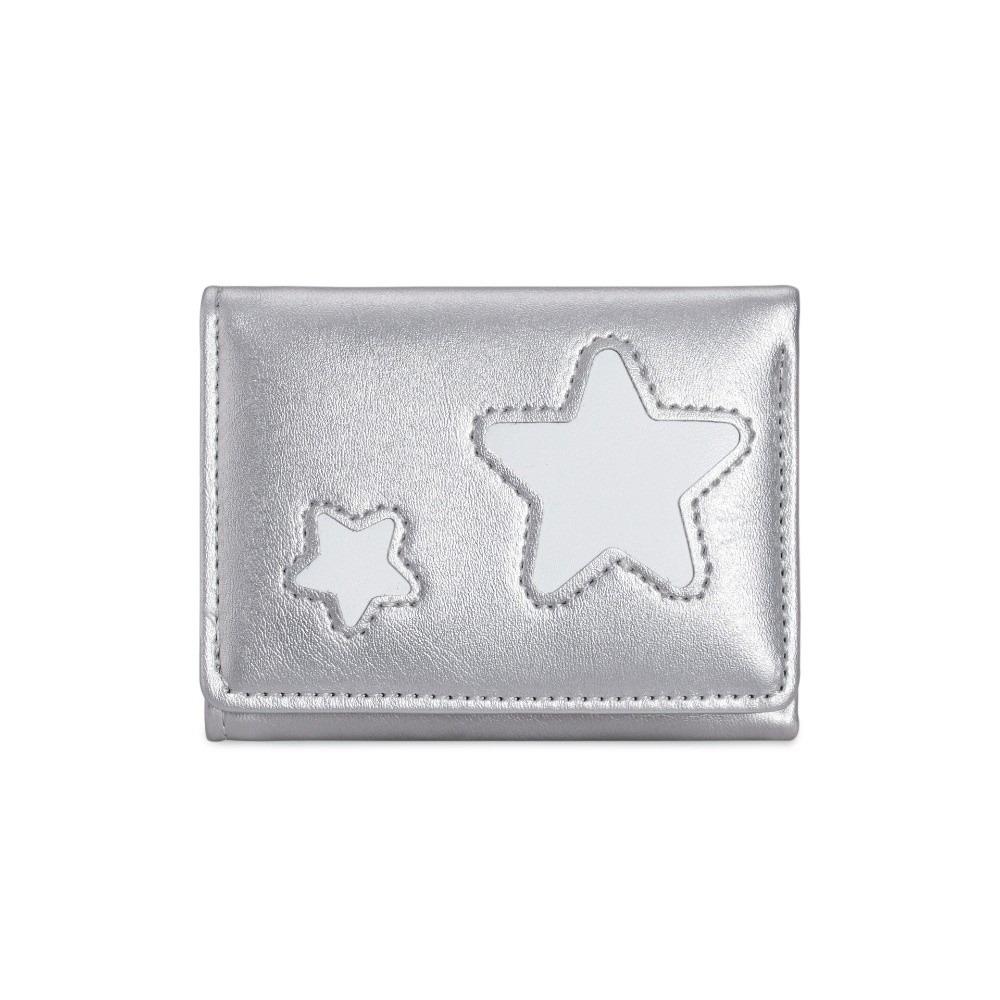 

Simple Solid Color Star Wallet Large Capacity PU Leather Short Wallets Multifunction Korean Style Three Fold Wallets Girls срібний