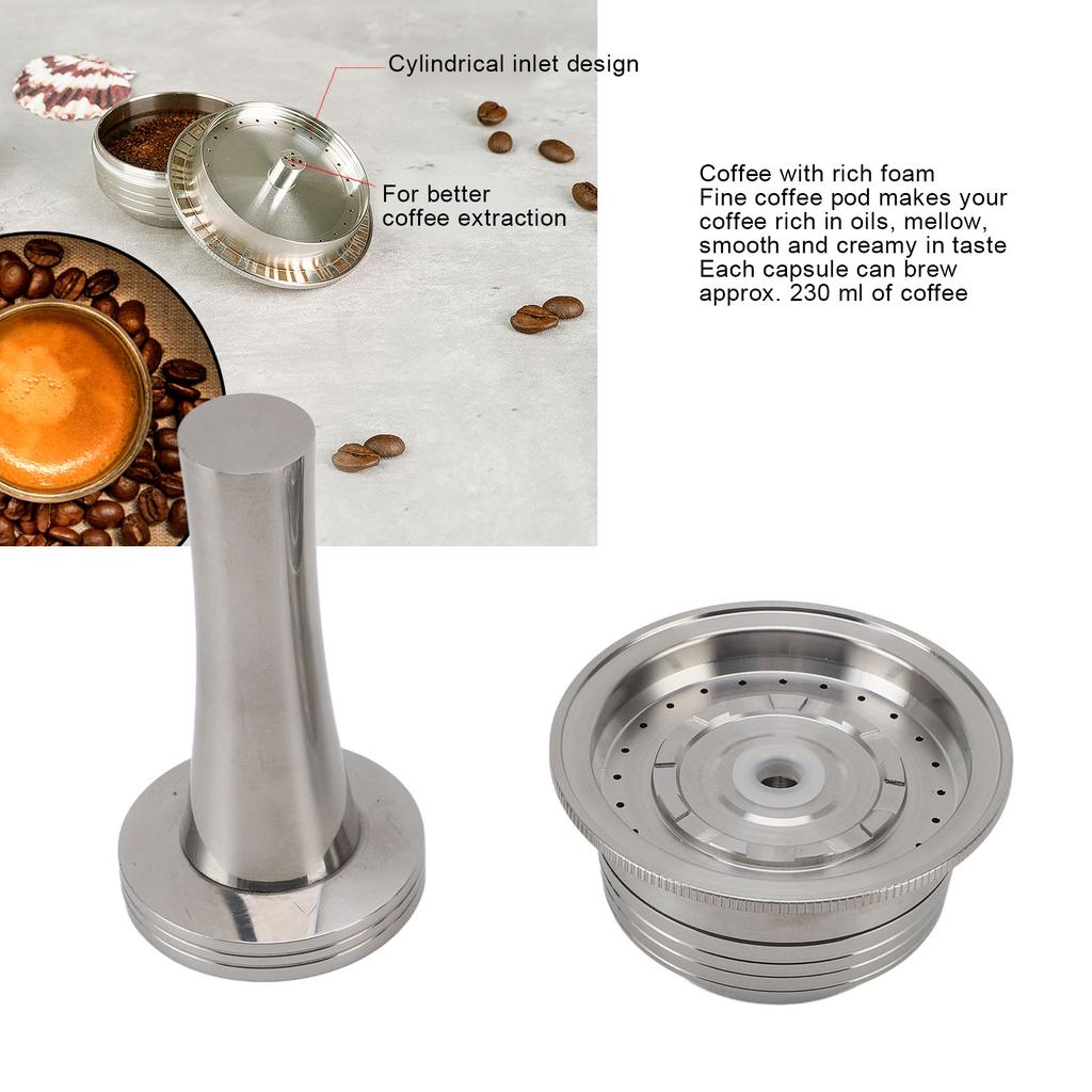 Coffee Capsule Stainless Steel Reusable 230ML Coffee Capsule Pod with Amper Spoon Brush Stickers Sealing Loop for Home