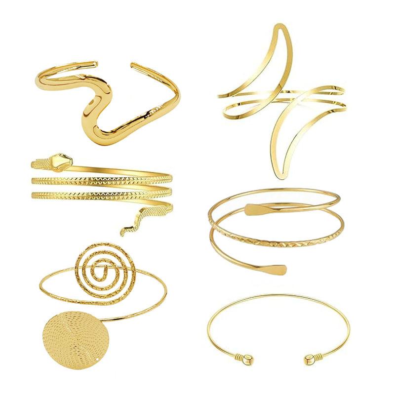 6pcs/Set Minimalist Metal Arm Cuff Bracelet, Adjustable Armlet, Suitable for Daily Wear, Street Style and Vacation