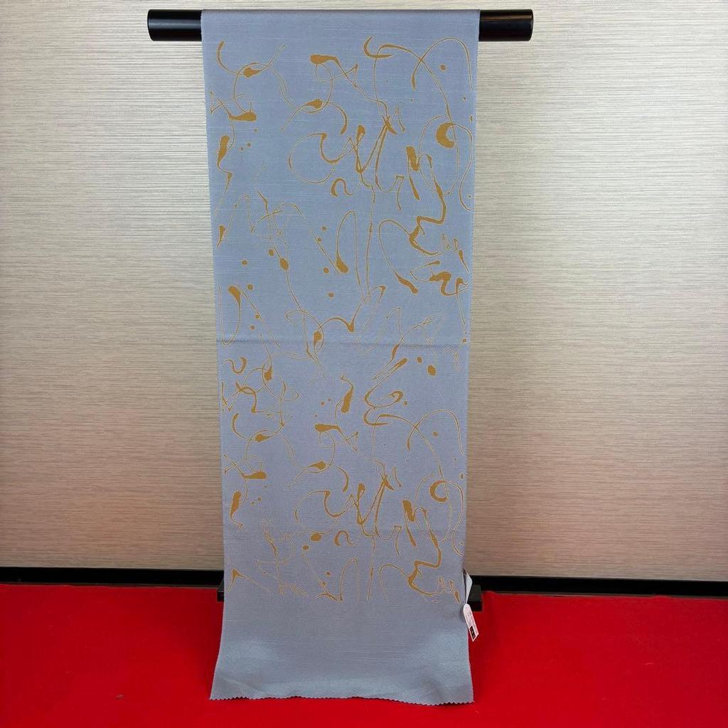 Used Limited time offer New Obi-age 4137 Pure silk Erihide Sumi-gaki Yuzen
