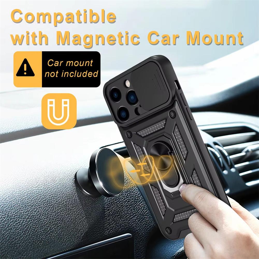 Slide Camera Magnetic Case For iPhone 16 15 Pro Max 13 12 Mini Coque For iPhone 14 11 Pro Mas 15 16 Plus Ring Holder Phone Cover