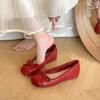 Inner Heightening Version~ French Fairy Wind Light Mouth Bow Single Shoes Women's Spring and Autumn Soft-soled Color Matching Small Fragrant Wind Si
