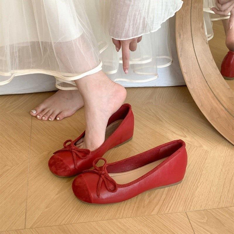 Inner Heightening Version~ French Fairy Wind Light Mouth Bow Single Shoes Women's Spring and Autumn Soft-soled Color Matching Small Fragrant Wind Si