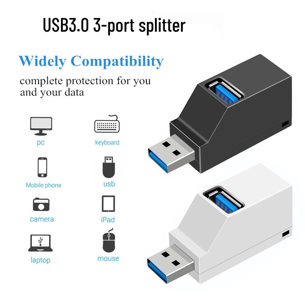 USB 3-Port Direct Plug Splitter: 2.0 + 3.0 Portable Mini Hub