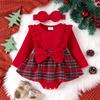 Baby Girls Outfit Romper Jumpsuit Long Sleeve Plaid Bodysuits + Headband Fall Winter Child Clothes