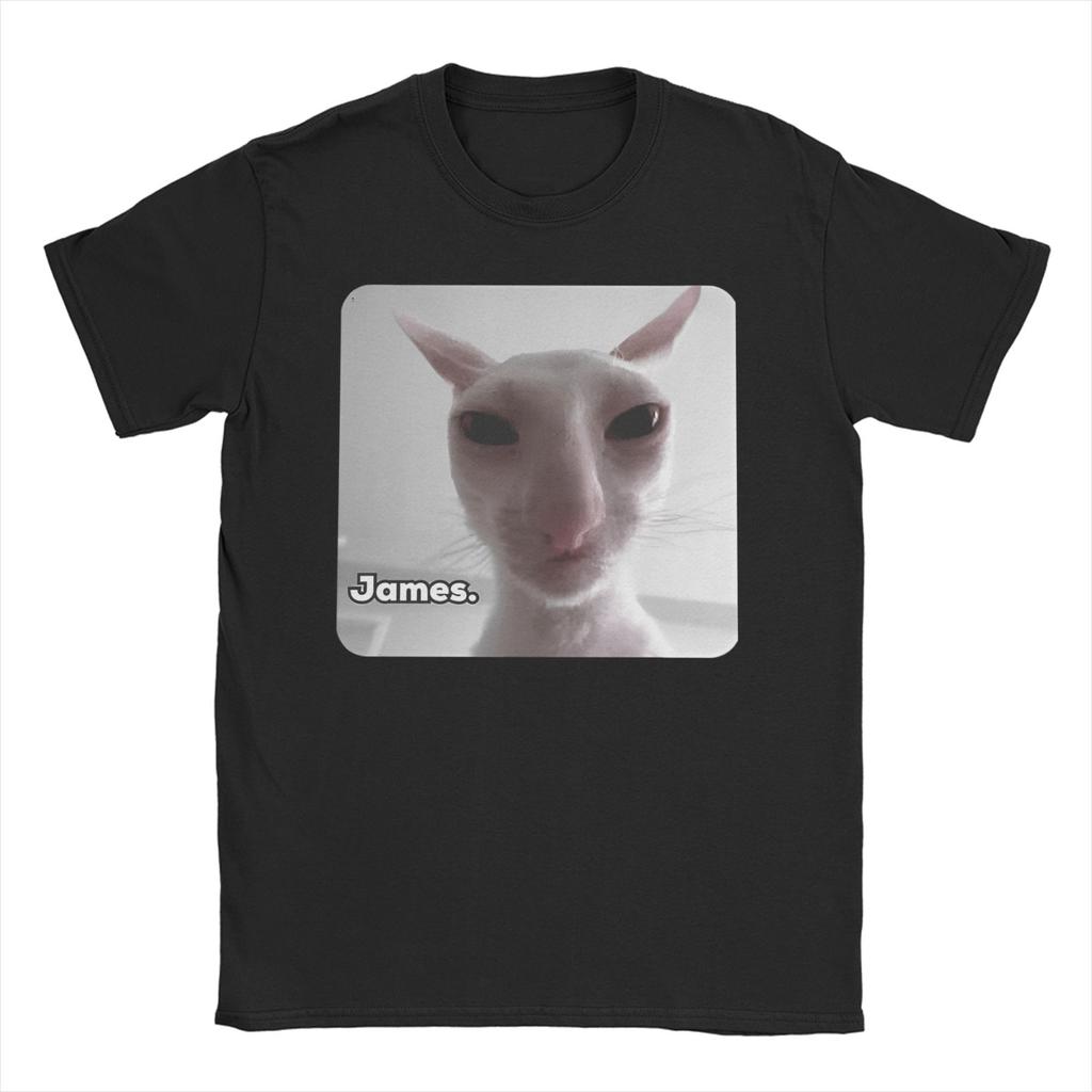 Funny James Cat Meme Pure Cotton T-Shirt For Man Summer Cute Classic T Shirts Round Neck Harajuku Tee Shirt Oversized Loose