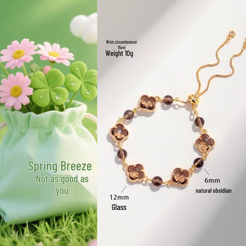 Lucky Clover Amethyst & Rose Quartz Women's Bracelet - Four-Leaf Clover Light Luxury Fashion Jewelry.