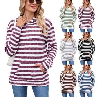 Men's Autumn Winter Striped Hooded Sweatshirt Loose Long Sleeve Sweatshirt for Women