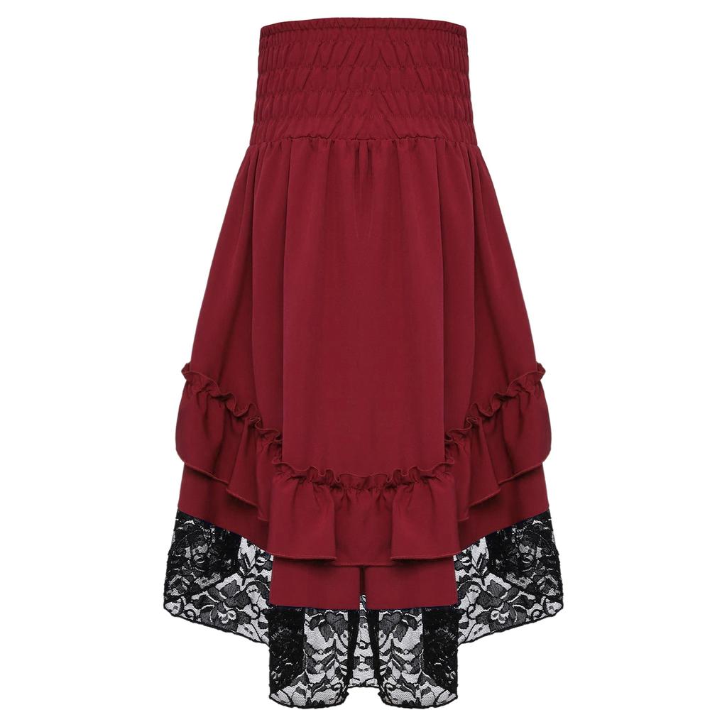 Costume Medievale Rinascimentale per Ragazze Vintage Vittoriano Gonna a Volant Stratificata Vita Alta Allacciatura Gotico Steampunk